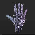 Creative Hand Sculpture Designed With Circuit Board Lines And Neon Purple Blue Hues