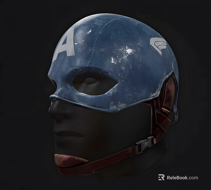 Iconic Captain America Blue Helmet With White A Symbol And Leather Strap 3d model 
