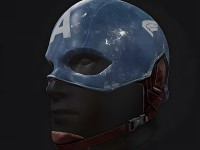 Iconic Captain America Blue Helmet With White A Symbol And Leather Strap 3d model