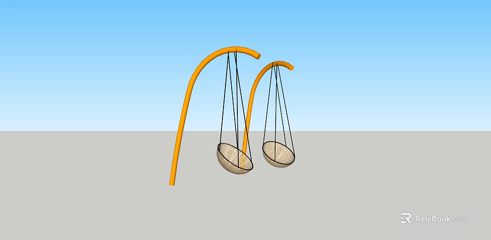 Outdoor Children's Playground With Two Orange Arc Swings And Circular Seats 3d model 