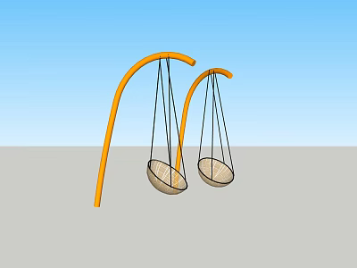 Outdoor Children's Playground With Two Orange Arc Swings And Circular Seats 3d model