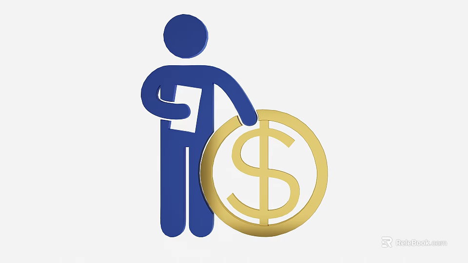 Blue Figure Holding Document Next to Gold Dollar Sign Symbol Design 3d model 