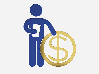 Blue Figure Holding Document Next to Gold Dollar Sign Symbol Design 3d model