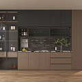 Modern Minimalist Wooden Sideboard Cabinet With Glass Wine Display And Large Storage For Dining Room