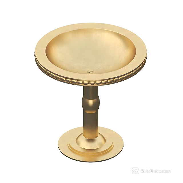 Golden Round Side Table With Decorative Edge Cylindrical Leg And Circular Base Design 3d model