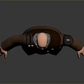 3D Character Model Wearing Brown Long Coat Blue Glasses Extended Arms And Decorative Buttons