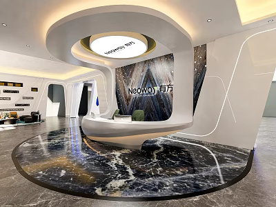 Modern Reception Hall Design With Curved Desk Marble Floor And NOVO Signage 3d model