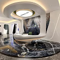 Modern Reception Hall Design With Curved Desk Marble Floor And NOVO Signage