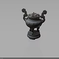 Ancient Chinese Bronze Censer With Three Legs Dragon Ears And Intricate Carvings