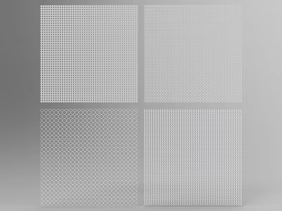 White Square Perforated Panels With Various Dot Patterns Against Gray Background 3d model
