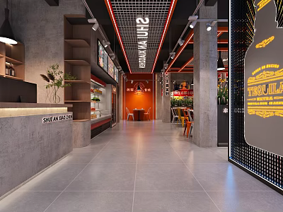 Modern Hotpot Restaurant Interior With Stylish Lighting Seating Area And Decor 3d model