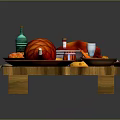 Assorted Delicious Foods Including Roast Meat Vegetables Sauces and Desserts on Wooden Platter
