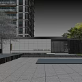 Modern Sales Office Building With Glass Curtain Walls Water Pond And Greenery