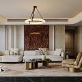 Elegant Modern Living Room Interior With Light Sofa Rug Chandelier Decorative Painting And Accent Chair