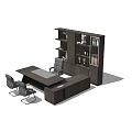 Modern Office Desk With Wooden Bookshelf Books Decorations And Chairs
