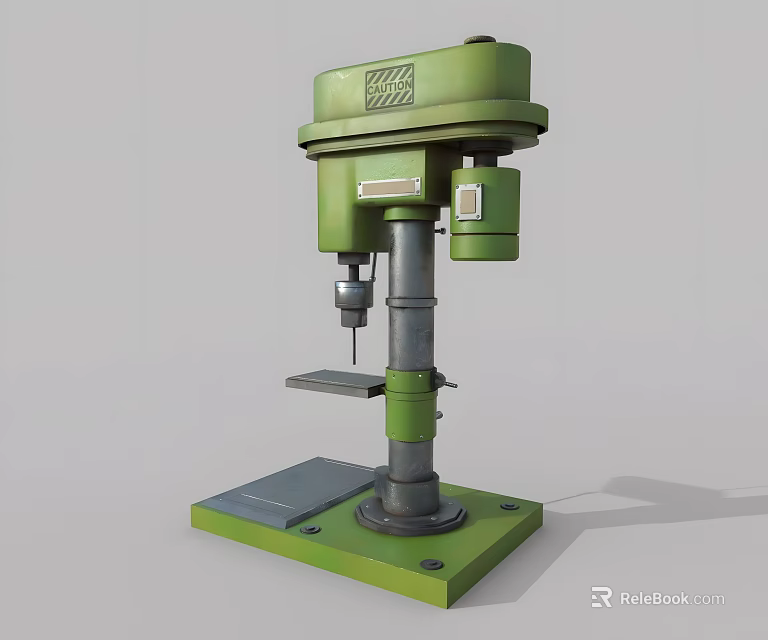 Green Industrial Drill Press With Stable Base Column And Worktable Motor Unit 3d model