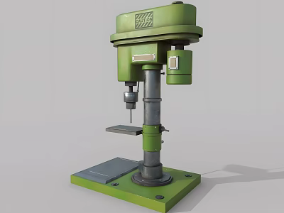 Green Industrial Drill Press With Stable Base Column And Worktable Motor Unit 3d model