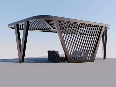 Modern Pergola Design With Geometric Metal Frame And Striped Pattern For Outdoor Seating Area 3d model