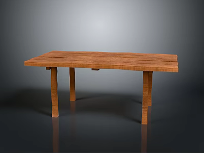 Wooden Desk With Simple Design Natural Wood Tabletop And Sturdy Legs 3d model
