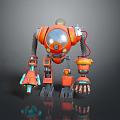 Game Movie Character Orange Mechanical Robot With Metallic Body Red Wires And 3D Rendered Design