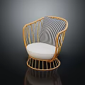 Stylish Rattan Single Sofa With White Cushion And Black White Striped Pillow