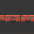 Red Two Car Tram Model With Pantograph On Top And Reflective Surface Against Black Background