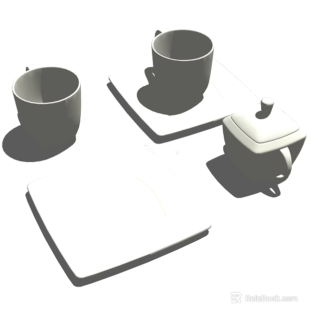 Minimalist Ceramic Tea Set With Cups Teapot And Serving Trays 3d model