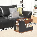 Dark Wood Side Table With Open Storage Shelf Books Mug Tray And Sofa In Living Room