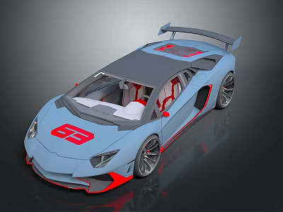 Light Blue Sports Car With Red Accents Rear Spoiler And Sleek Aerodynamic Design 3d model