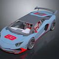 Light Blue Sports Car With Red Accents Rear Spoiler And Sleek Aerodynamic Design