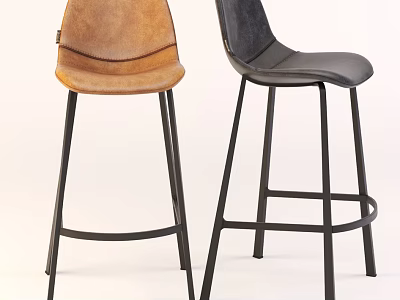 Modern Brown and Black Leather Bar Stools with Sturdy Metal Frame Design 3d model