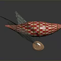 Red And White Checkered Airship Model With Green Translucent Wings And Metallic Propeller 3d model