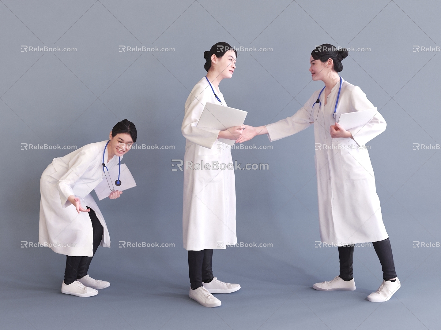 Many modern doctors. 3d model