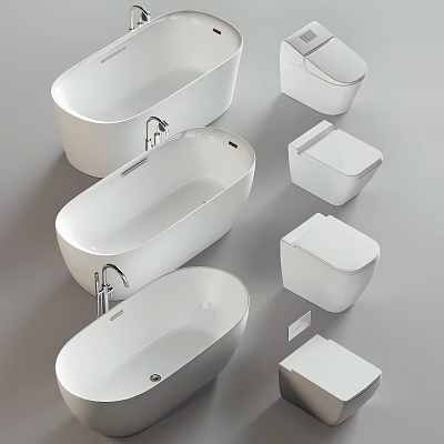 Elegant White Bathtub Designs With Modern Lines And Sleek Bathroom Decor 3d model