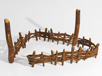Hand Woven Curved Twig Fence with Natural Branch Weaving Structure for Garden Decor 3d model