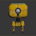 Yellow Robot Character With Large Red Eye Mechanical Legs And Green Patterns 3d model