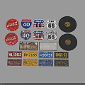 Vintage License Plates And Route 40 66 Signs With Retro Brand Logos
