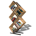 Modern Geometric Wooden Bookshelf With Multiple Shelves Holding Colorful Books