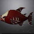 Red Skeleton Fish Artistic Sculpture with Wing Like Fins and Detailed Structure