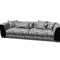 Modern Patterned Double Sofa With Multiple Soft Cushions And Dark Armrests 3d model
