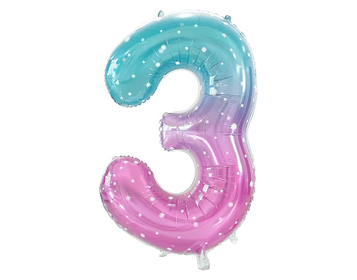 Colorful Number 3 Shaped Gradient Balloon With White Polka Dots For Celebrations 3d model