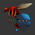 Game Movie Character Red Blue Insect With Transparent Wings And Long Legs