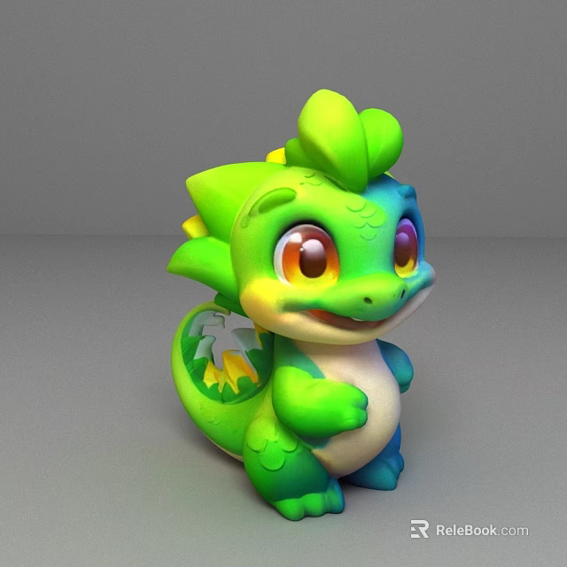 Cute Green Dragon 3D Figurine With Big Eyes And Colorful Gradient Design 3d model 
