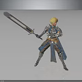 Armored Warrior With Blue Greatsword Standing Near Mythical Dragon On Stone Ground