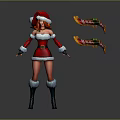 Game Movie Female Character in Santa Costume with Red Hair and Festive Christmas Weapons