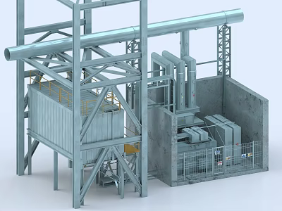 Industrial Equipment With Steel Frame Structures Large Pipes And Machinery Components 3d model