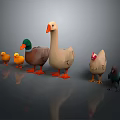 Cartoon Style Farm Animals Including Ducklings Ducks Goose Hen And Bird