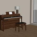 Brown Wooden Piano with Music Sheet and Art Supplies in Room with Wooden Floor