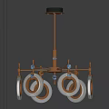 Elegant Modern Chandelier With Metal Frame Circular Rings Crystal Details And Blue Accents