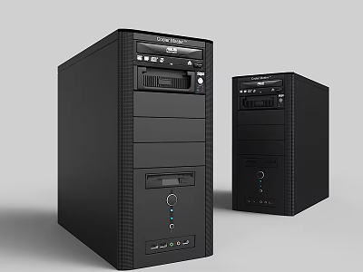 Black Desktop Computer Towers With Front Panel Ports And CD Drive Design 3d model
